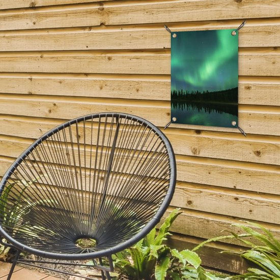 Tuin decoratie Noorderlicht - Bomen - Water - Alaska - 30x40 cm - Tuindoek - Buitenposter