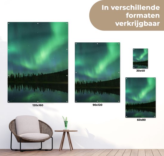 Tuin decoratie Noorderlicht - Bomen - Water - Alaska - 30x40 cm - Tuindoek - Buitenposter