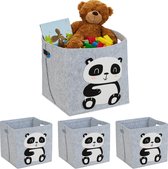 Relaxdays 4x opbergmand kinderkamer - vilten speelgoedmand - panda - opbergbox speelgoed