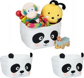 Relaxdays 3x opbergmand kinderkamer - vilten mand panda - opvouwbare speelgoedmand - baby