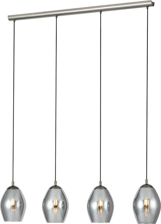 EGLO Estanys Hanglamp - E27 - 113 cm - rookglas - Grijs/Zwart