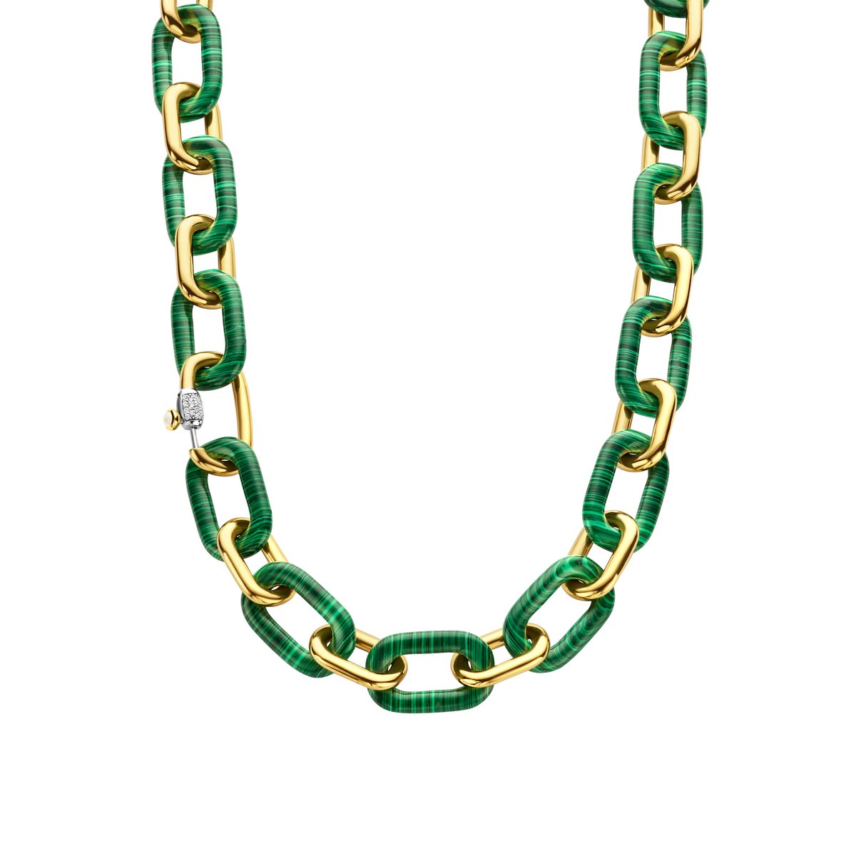 TI SENTO Dames Ketting - 925 zilver - Malachiet - Maat 45 - 34004MA