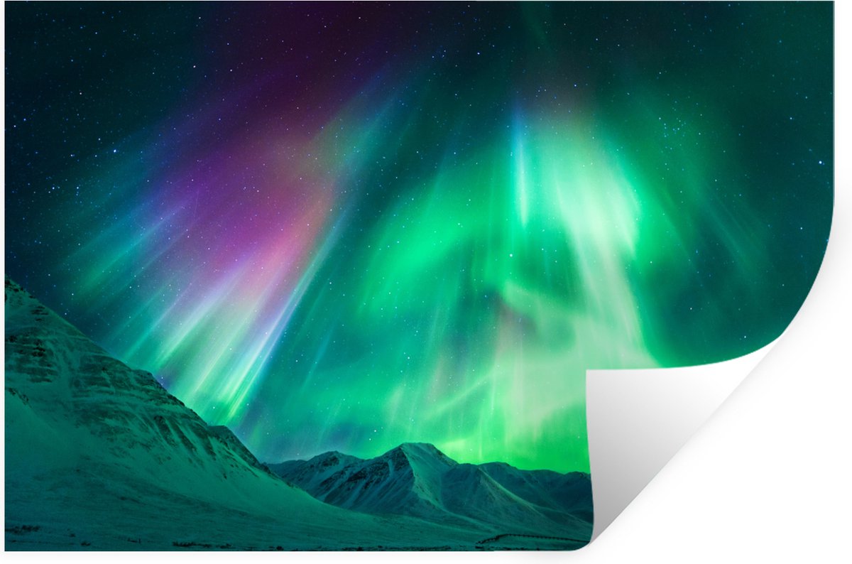Muurstickers - Sticker Folie - Noorderlicht - Alaska - Berg - 60x40 cm - Plakfolie - Muurs