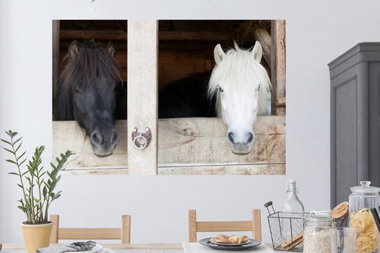 Sticker Muursticker Paarden - Installation Paarden - 120x80 cm - film adhésif autocollant - sticker mural repositionnable