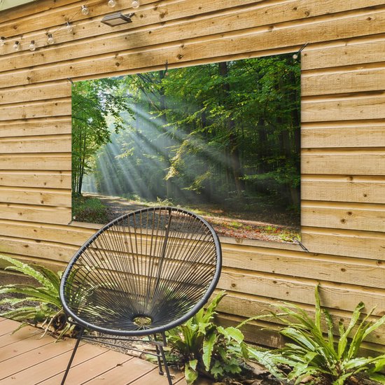 Tuinposter 120x80 cm - Tuindecoratie Lente - Bos - Boom - Poster voor in de tuin - Buiten decoratie - Schutting tuinschilderij - Tuindoek muurdecoratie - Wanddecoratie balkondoek