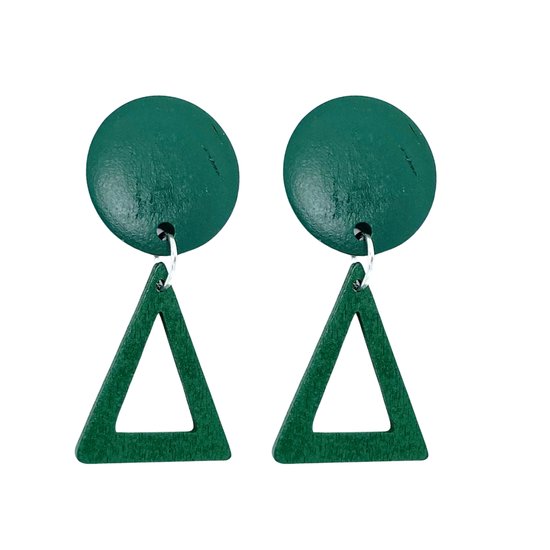 Clip oorbellen- Groen- hout- driehoek- geen gaatje- Charme Bijoux