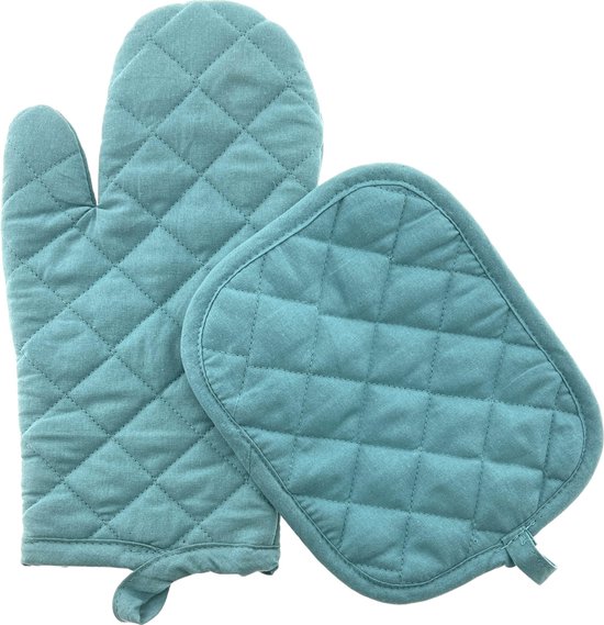 Maison d 'Hermine Faïence 100% katoenen set van ovenwant (19 CM x 33 CM) en pannenlap (20 CM x 20 CM) voor BBQ | Koken | Bakken | Magnetron | Grillen | lente/zomer Moederdag