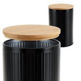 2x boîte de rangement avec couvercle en bambou - boîte de rangement en métal pour nourriture et petits objets - organisateur pour cuisine, salle de bain, chambre d'enfant (02 pièces - noir. marron - Ø 10 cm)