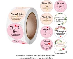 Rol met 500 Thank you for supporting my small business - Stickers - 2.5 cm - Thank You - Thanks - Bedankt voor uw bestelling - Hartje - Hartjes - Bloemen - Takjes - Decoratie