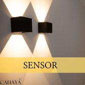 Cahaya wandlamp met bewegingssensor - kubus model 2024 zwart - twee stuks - geschikt voor binnen en buiten.