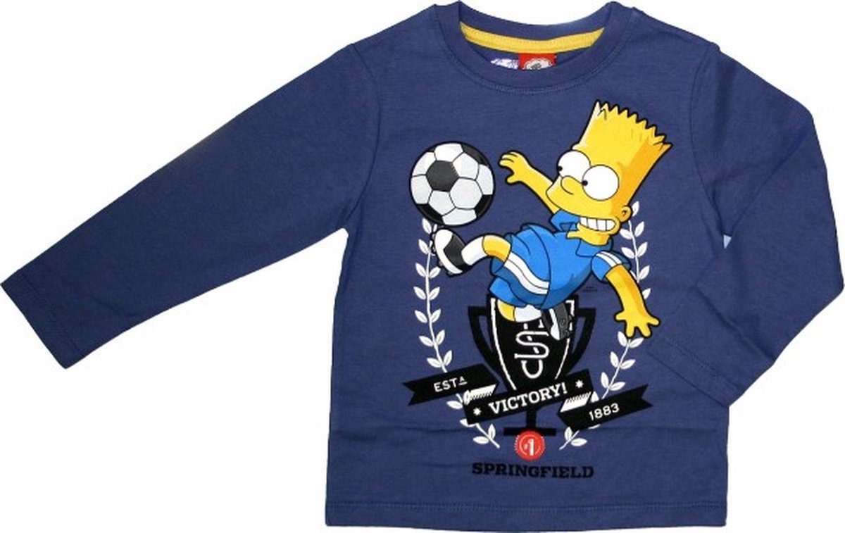 The Simpsons - Jongens Kleding - Longsleeve - Blauw - T-shirt met lange mouwen - Bart Simpson met Voetbal - Maat 128