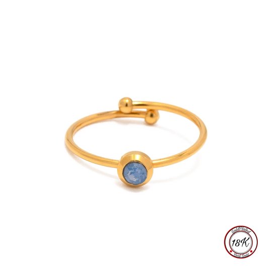 Soraro Blue Zirkonia Ring | Goud | Blauwe Steen | 18K Goldplated | Zirkonia | Klemring | Vrouwen Sieraden | Dames Ringen | Vrouwen Ringen