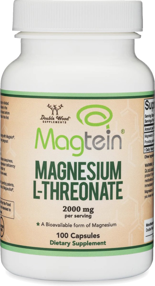 Goedkoopste Double Wood Magtein® Magnesium L-Threonaat | 100 capsules | 500 mg per capsule | XL verpakking | L-Threonate | Magnesium tabletten