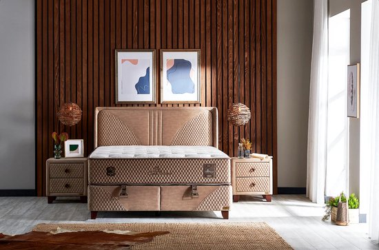 Bambi Clima - lit à sommier tapissier avec espace de rangement - sommier tapissier 140x200 - avec matelas de luxe et tête de lit