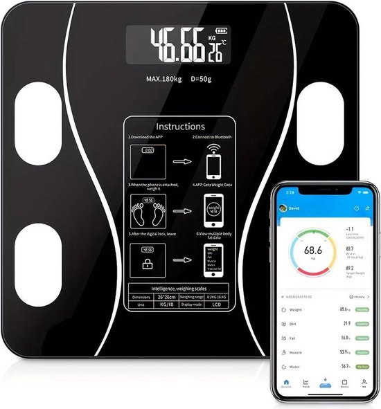 Hyundai – weegschaal – digitaal – met bluetooth en lichaamsanalyse – wit – max 180kg