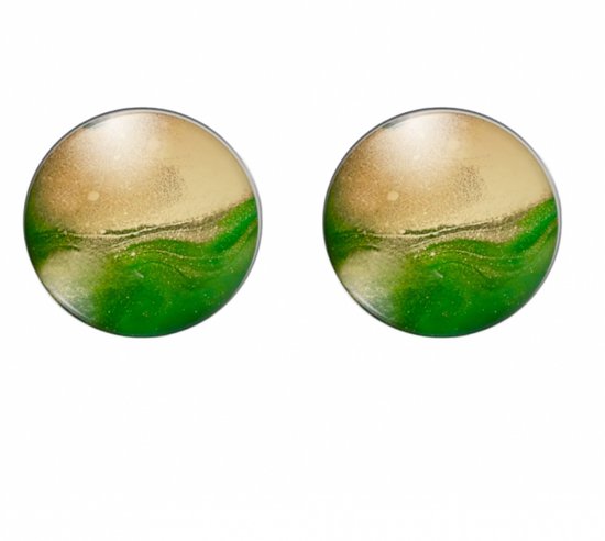 Clip oorbellen-Groen-Geel -2 cm-Cabochon-Geen gaatje-Charme Bijoux