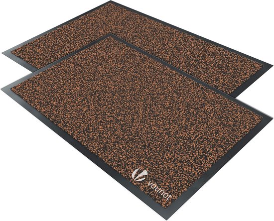 Set van 2 deurmat voor binnen en buiten, vuilvangmat, wasbaar, deurmat, antislip, bruin-zwart, 40 x 60 cm