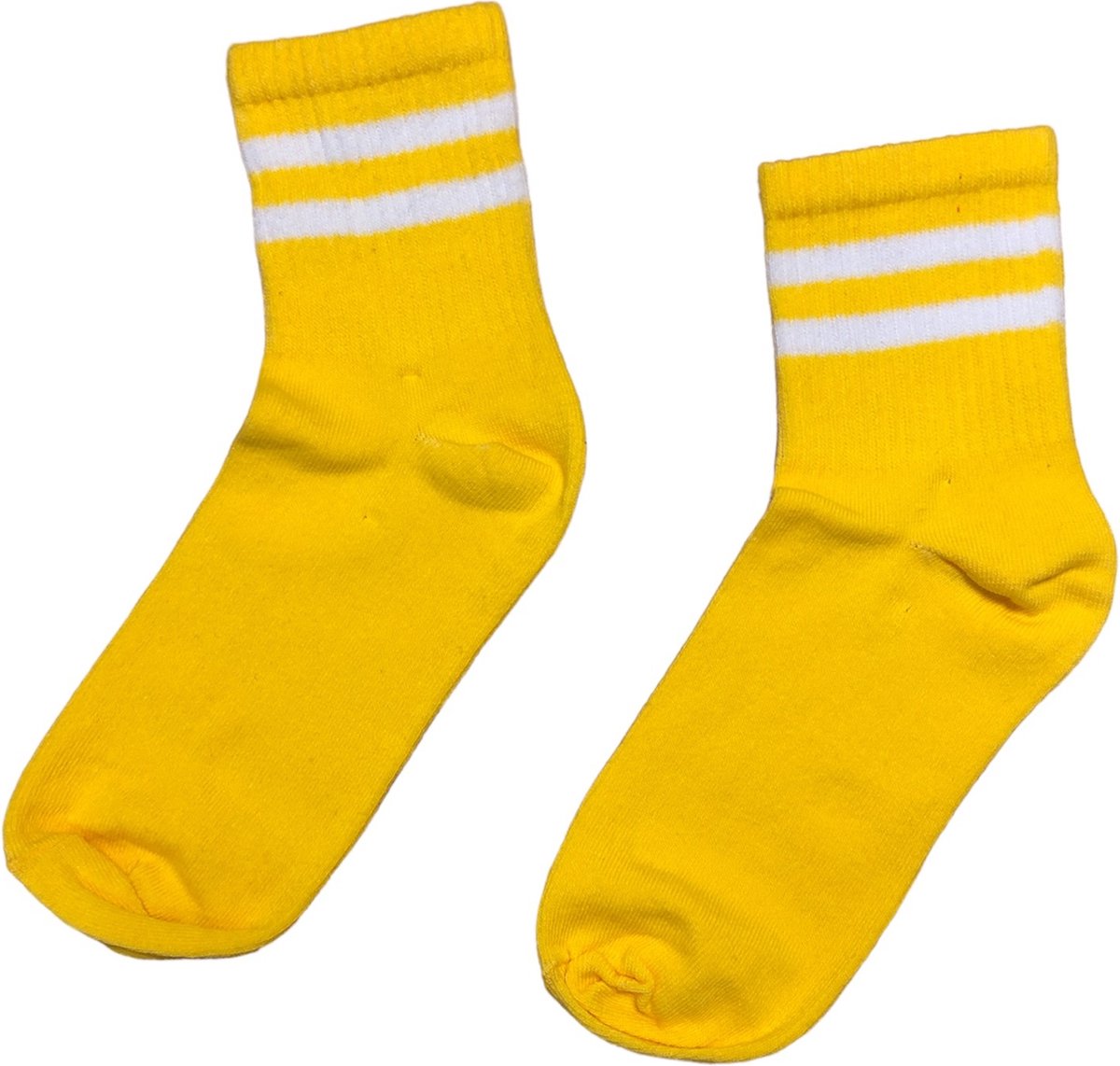 Sockston Socks - 2 paren Yellow Sock with White Stripe - Yellow Sock - Grappige Sokken - Vrolijke Sokken