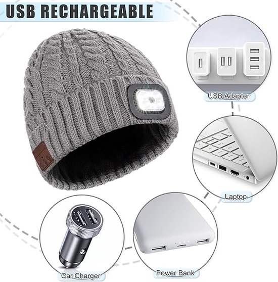 Draadloze Muziek Hoed met Licht LED Bluetooth Beanie Cap Winter