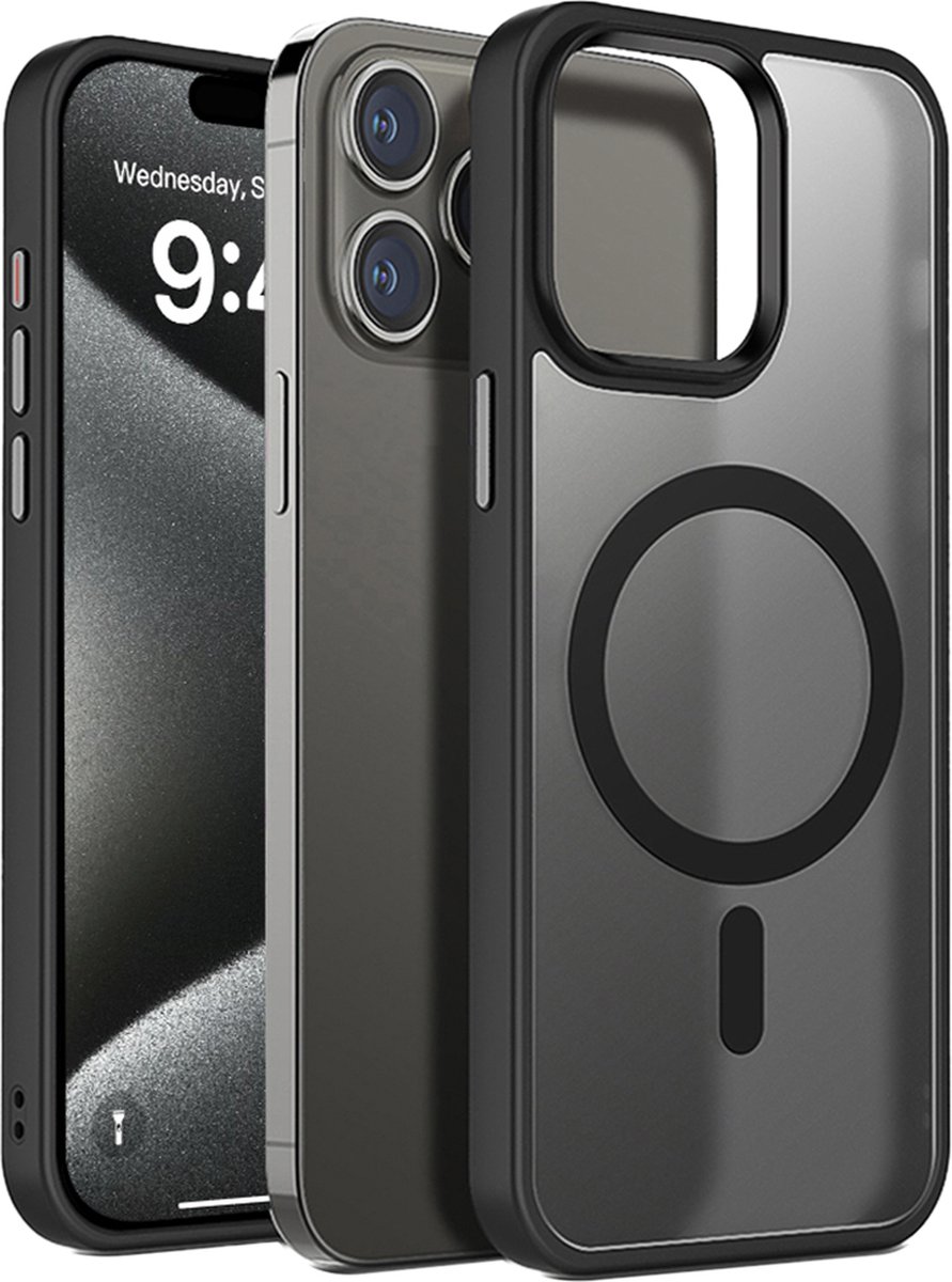 iPhone 15 Pro hoesje Mat Transparant Zwart geschikt voor MagSafe - 6,1 inch