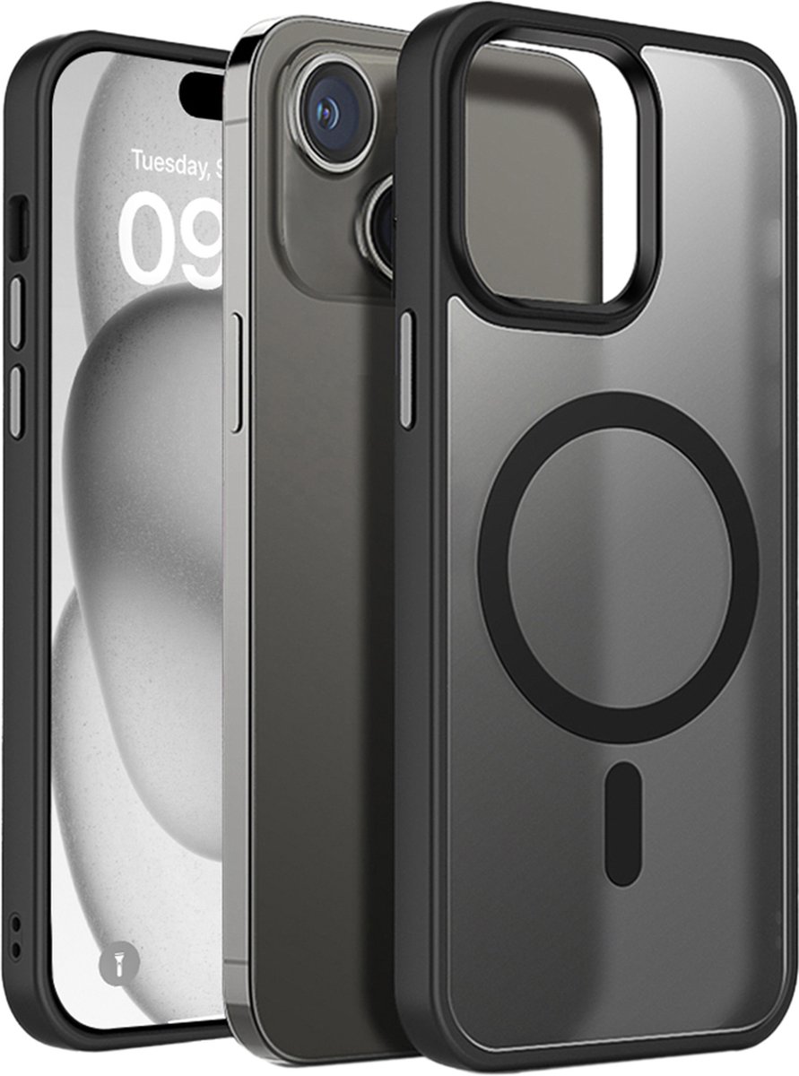iPhone 15 hoesje Mat Transparant Zwart geschikt voor MagSafe - 6,1 inch