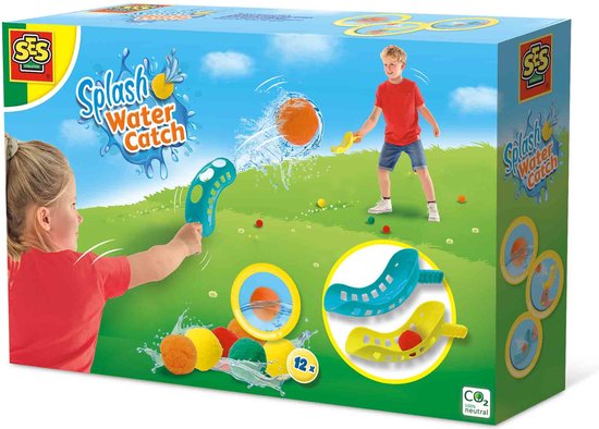 SES - Splash water vangbal - 2 werp- en vang tools met 12 splash waterballen - droog en nat te gebruiken - spel bij warm weer met water