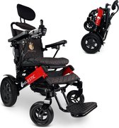 COMFYGO IQ-9000 AR Elektrische rolstoel, lichtgewicht, draadloze afstandsbediening, tot 30km, handmatig inklapbaar met Automatisch achterover leunen, Zwart&Rood frame & Zwart leer textiel, Zitbreedte 45cm