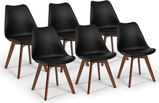 Set van 6 Scandinavische stoelen SARA zwart met donkere poten voor eetkamer