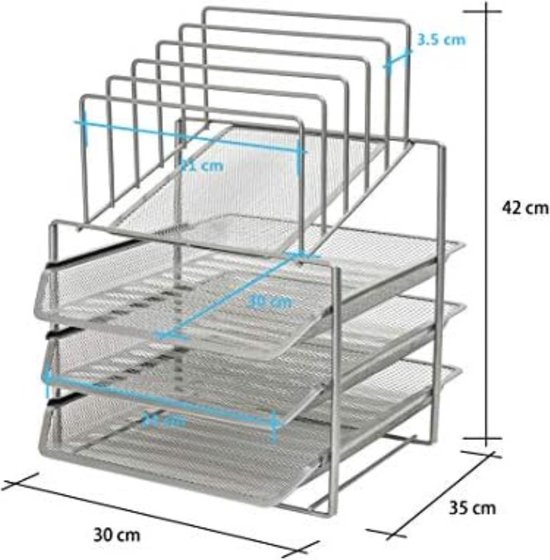 VITVITI bureau-organizer, 4 niveaus brievenbak, stapelbare dossierhouders, opbergvakken met handvat, kantoorbenodigdheden voor A4-documenten, papier, boeken, tijdschriften (Wit