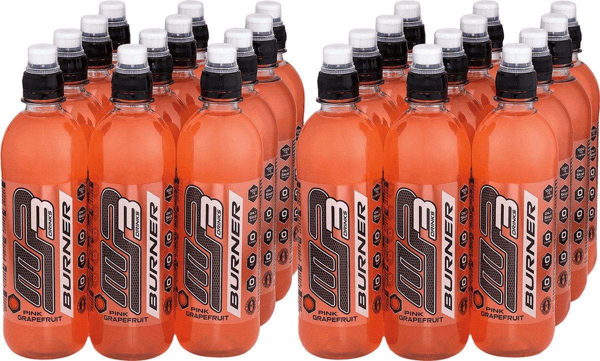 Goedkoopste Burner (Pink Grapefruit - 24 x 500 ml) - MP3 - Carnitine drink - Sportdrank - 12 liter - Voordeelverpakking