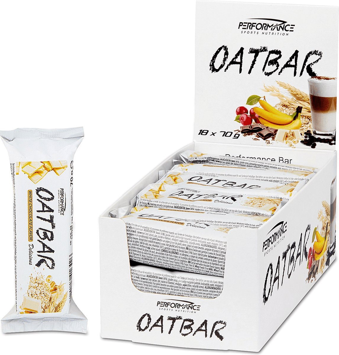 Goedkoopste Oat Bar (White Chocolate - 18 x 70 gram) - Performance - Flapjacks - Haver - Havervlokken - Energierepen - Powerbar
