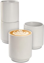 Cappuccino kopjes keramiek wit set van 4 - stapelbaar design - vaatwasmachinebestendig - dikwandig (200ml)