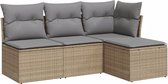 vidaXL - 4-delige - Loungeset - met - kussens - poly - rattan - beige