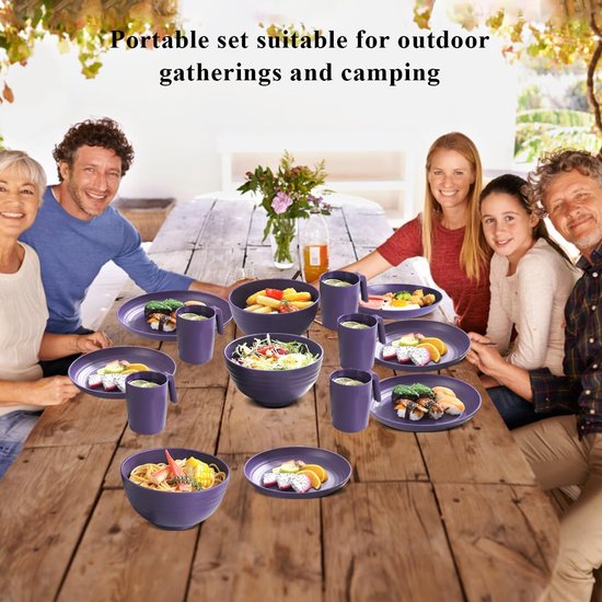 6-delige serviesset onbreekbare kunststof-melamine blauwe ontbijt bordjes-bekers en kommetjes