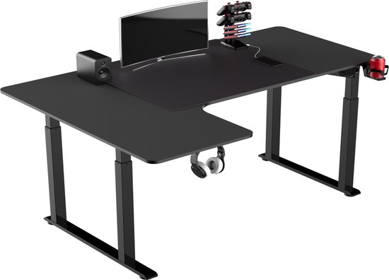 Foto: Bureau zit sta hoekbureau game bureau gaming bureau l vormig zit sta bureau computertafel game desk elektrisch in hoogte verstelbaar