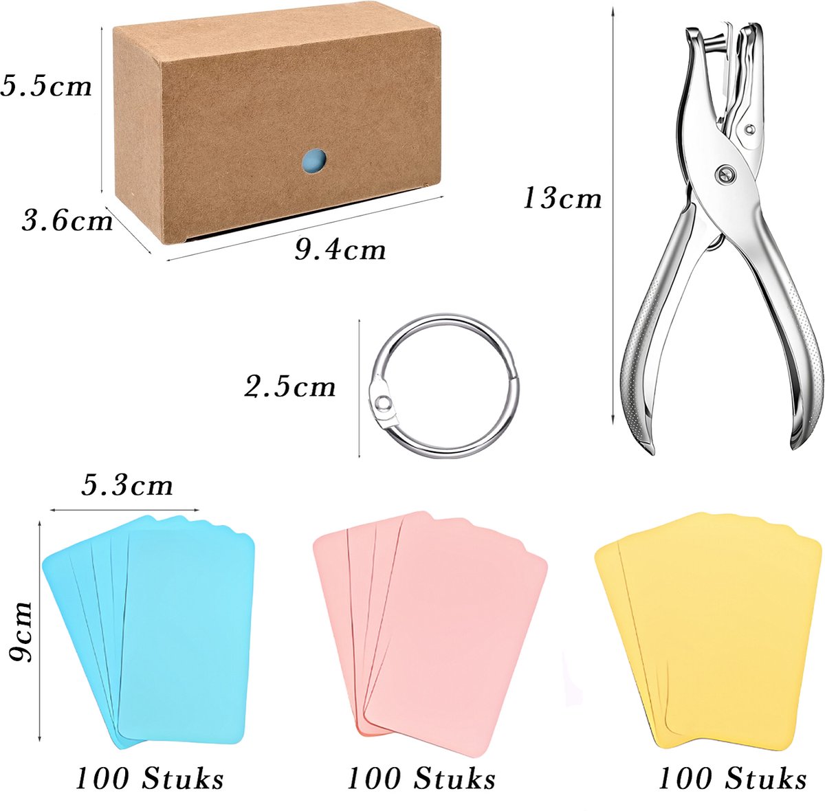 300 Stuks Blanco Mini Kraft Kaarten met 20 Klikringen & Papier Gaatjestang - Flashcards in Bewaarbox - Systeemkaarten Ringen - Karton Flitskaarten - Kraftpapier Cadeaulabels/ Bedankt Kaartjes - Lege Wenskaarten\Naamkaartjes - Kleine Verjaardagskaart — cadeau in Hobby - foto 2