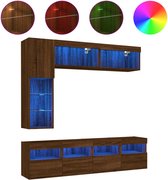 vidaXL - 7-delige - Tv-wandmeubelset - met - LED-verlichting - bruin - eikenkleur