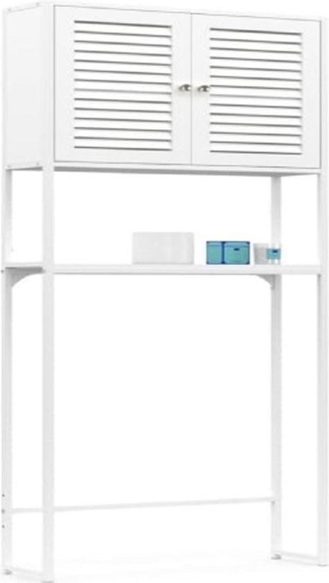 COSTWAY Toiletkast, vrijstaand, badkamerrek met 3 planken, toiletrek, wasmachinekast, wc-rek, wc-kast, bovenkast, wasmachinerek (wit