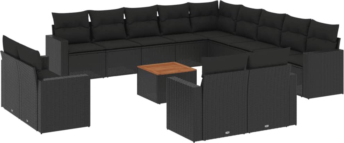 vidaXL 14-delige - Loungeset - met - kussens - poly - rattan - zwart