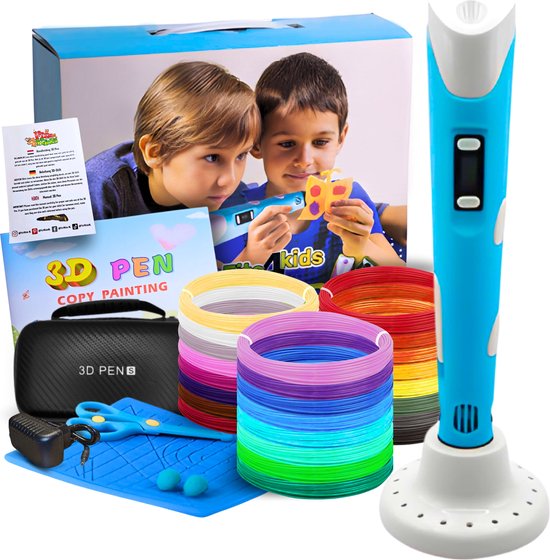 Foto: Fits4kids 3d pen starterspakket xxl 140m filament vullingen inclusief e book opbergkoffer tekenmat tekenboek knutselen drawer blauw