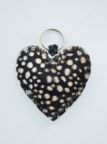 LittleLeather, Sleutelhanger hart, baby cheetah zwart/wit - tassenhanger - echt leder - handgemaakt - cadeau - accessoires - valentijn - moederdag - sinterklaas - kerst - schoencadeau - kerstcadeau
