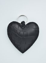 LittleLeather, Sleutelhanger hart, kroko zwart - tassenhanger - echt leder - handgemaakt - cadeau - accessoires - valentijn - moederdag - sinterklaas - kerst - schoencadeau - kerstcadeau
