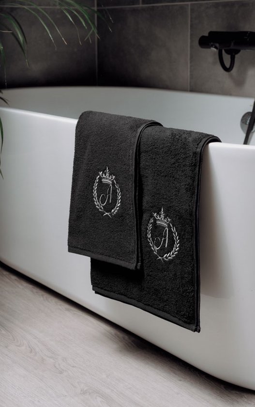 Embroidered Towel / Personalized Towel / Monogram towel / Beach Towel - Bath Towel Black Letter A 70x140