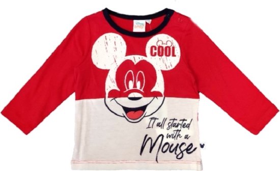 Mickey Mouse - baby-peuter . kraamcadeau - babyshower - rood/wit - shirt lange mouwen - maat 68
