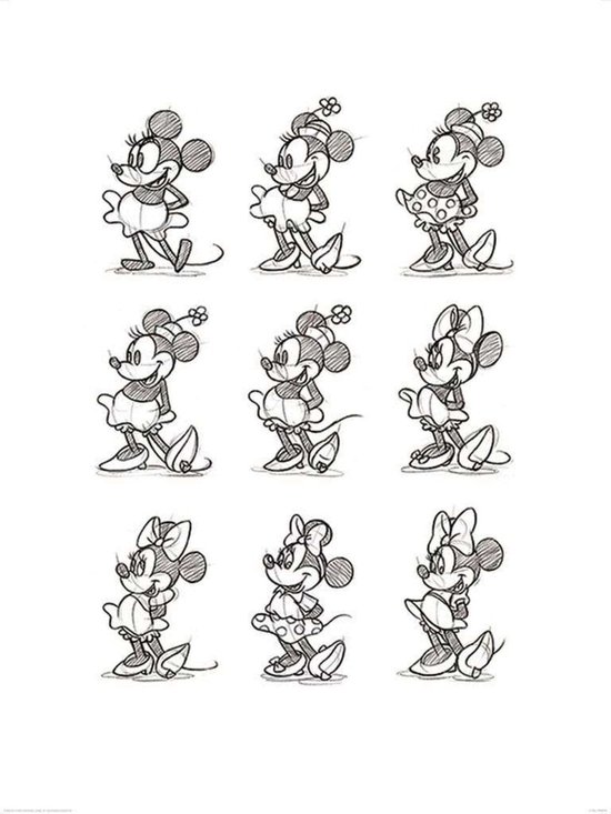 Pyramid Poster - Minnie Mouse Sketched Multi - 80 X 60 Cm - Multicolor
