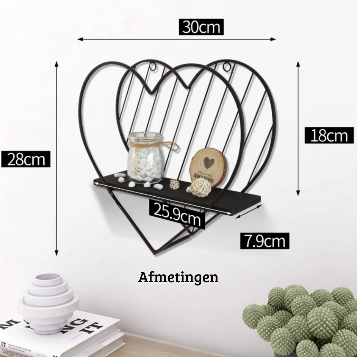 Janse® Wandplank hart - Wandrek zwart - Wanddecoratie - Muurdecoratie - Metalen hart - Fotoplank huiskamer - Woonaccessoires - Valentijn - Moederdag Janse® Wandplank hart - Wandrek zwart - Wanddecoratie - Muurdecoratie - Metalen hart - Fotoplank huiskamer - Woonaccessoires - Valentijn - Moederdag