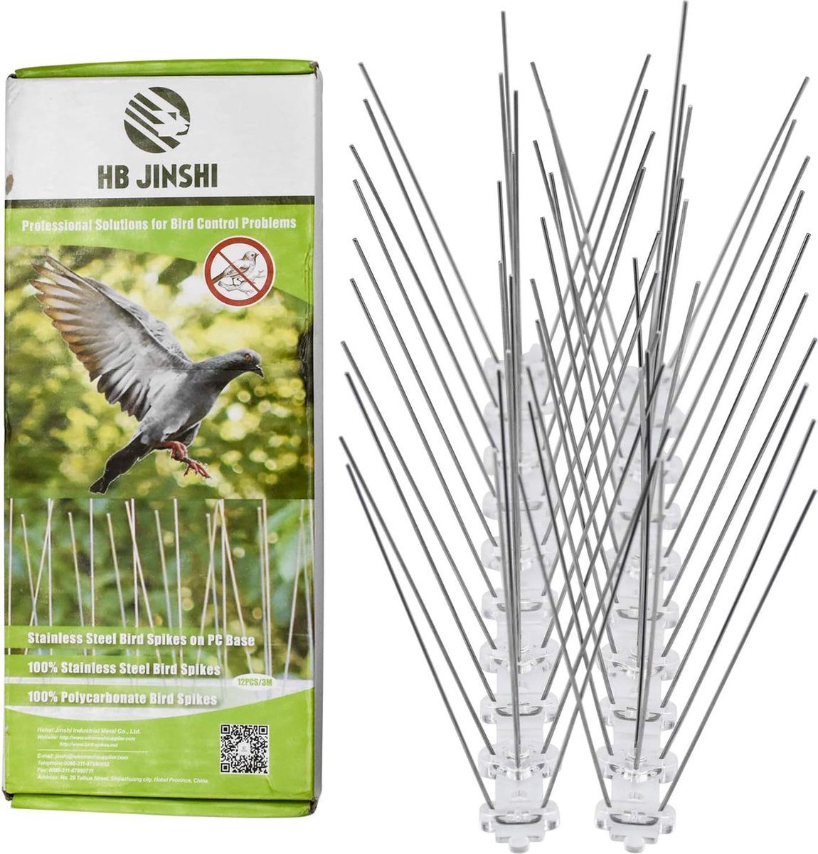 Duivenafweer balkon spikes voorgemonteerd, roestvrije duivenverschrikker vogelspikes, vogelafweer spikes en vogelbescherming, dierenbescherming conforme duivenbescherming
