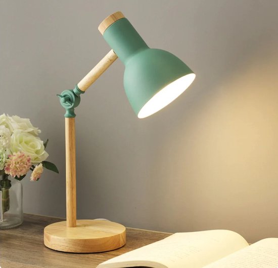 Decor Lola - Scandinavische Tafellamp - houten tafellamp - Mintgroen - Houten Voet - Modern - LED