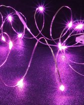 Roze Glow String Lights by Aira - Draadverlichting lichtsnoer met 20 LED lampjes op batterij 200cm - Lampensnoer kerstverlichting - Fairy Lights - DIY kostuum kleding carnavals verlichting - sfeer batterijverlichting slinger - feest partylights