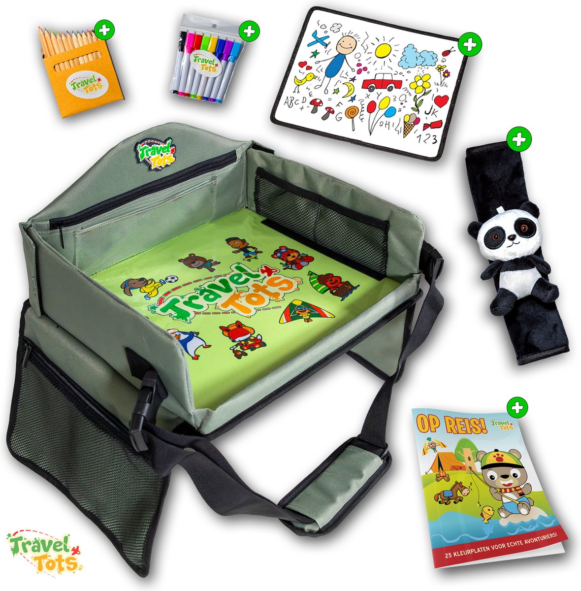 TRAVEL TOTS® Speeltafel - Auto organizer - Tablethouder - Reistafel - Grijs - Met 5 extra's - Travel Tots
